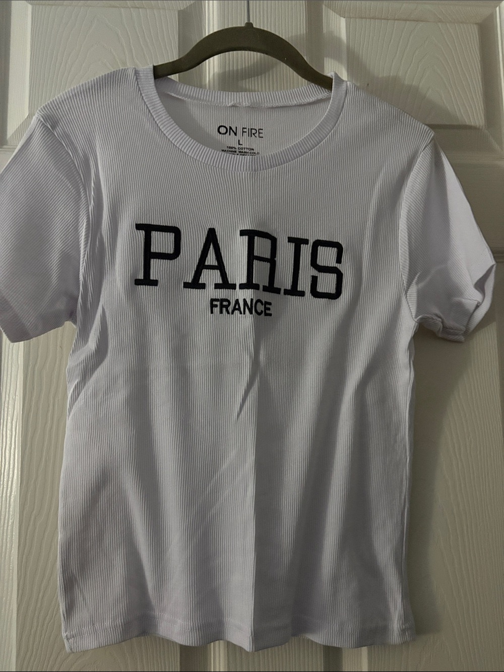 On Fire White Tee with Black "PARIS FRANCE" Print